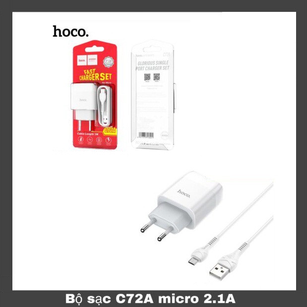 Bộ Củ Sạc Hoco Kèm Dây Cáp C72A Hỗ Trợ Sạc Nhanh  iPhone Lightning/Android Micro USB/ Type-C - Bảo Hành Chính Hãng