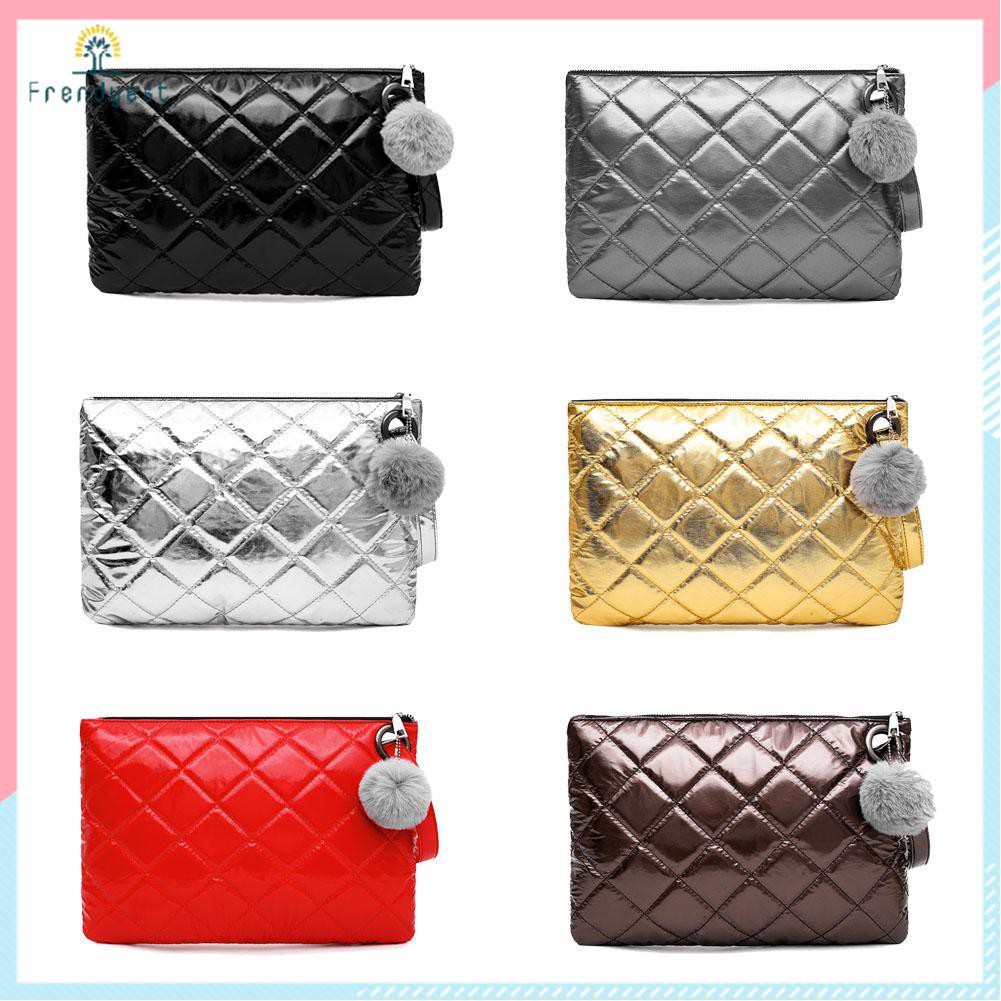 [frendyest]Fashion Women Handbag Solid Color Money Purse Pompom Zipper Clutch Bags 