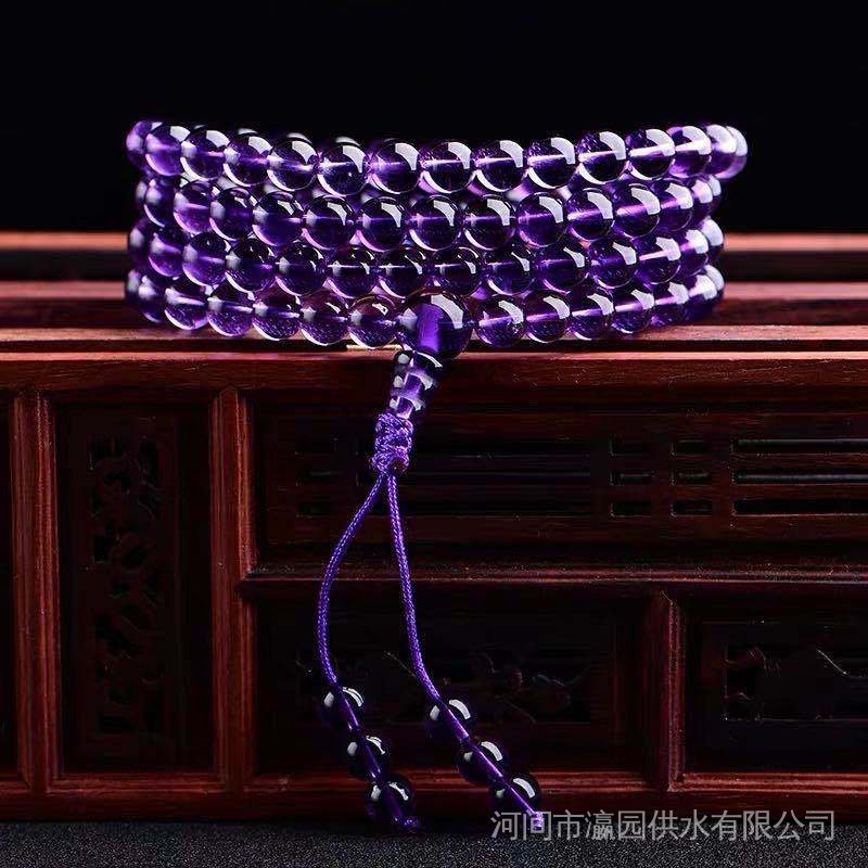 Vòng Tay Chuỗi 108 Hạt Đá Thạch Anh Tím Tự Nhiên Thời Trang Cho Nam Nữ
