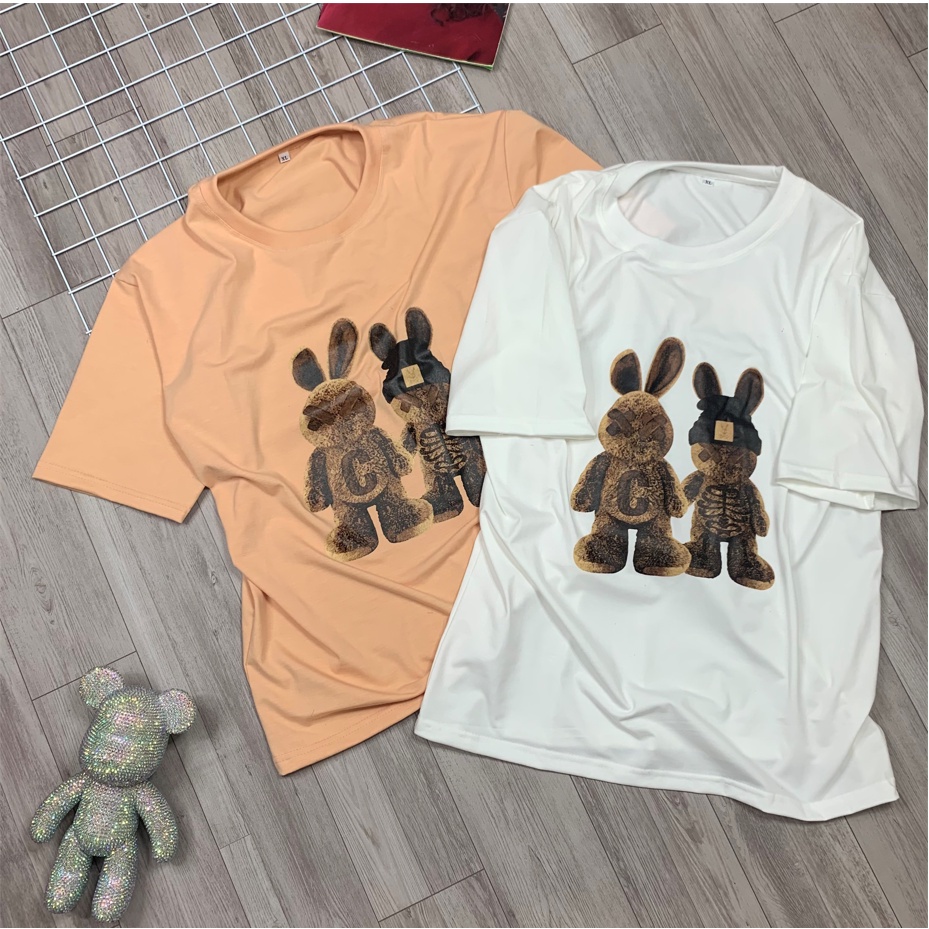 Áo phông Unisex, áo thun nam nữ Form rộng tay lỡ, áo phông rộng, dày dặn, chất cotton, không nhăn, in hình Gấu 3D