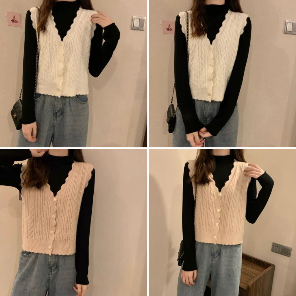 Áo gile len lượn sóng vặn thừng Ulzzang style  Hàng Quảng Châu