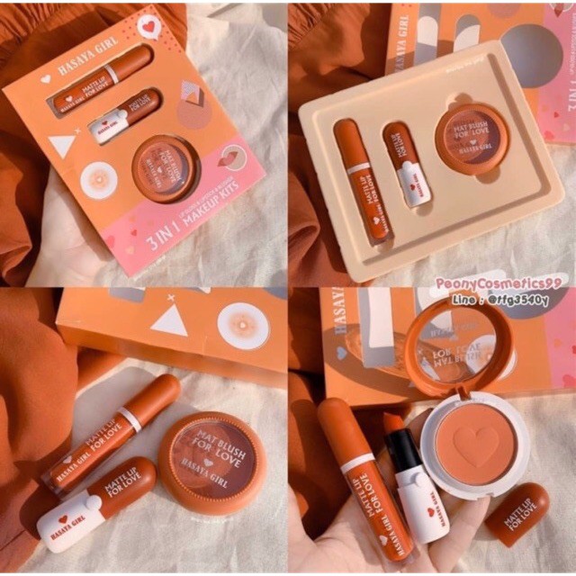 🍭 Set Make-up Trang Điểm 3 Món Hasaya Girl Tone Cam Đào Xinh Lắm Luôn, Son kem+ Son Sáp + Phấn Má - Y213