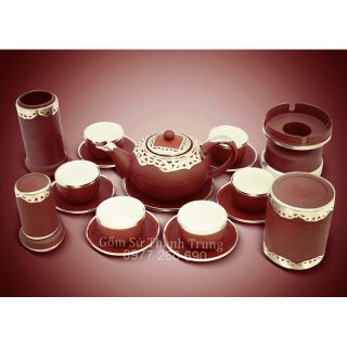 Bộ trà tử sa phúc lộc thọ bọc đồng