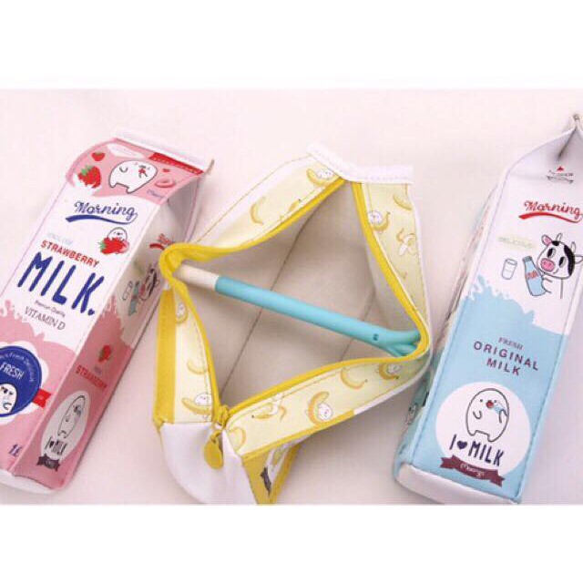 Bóp viết, túi bút học sinh hình hộp sữa Milk, kích thước 20x5 cm, chất liệu da simili không thấm nước SakuraShop