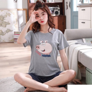 Bộ mặc nhà đồ bộ thun short big size hình heo size lớn 80-90kg