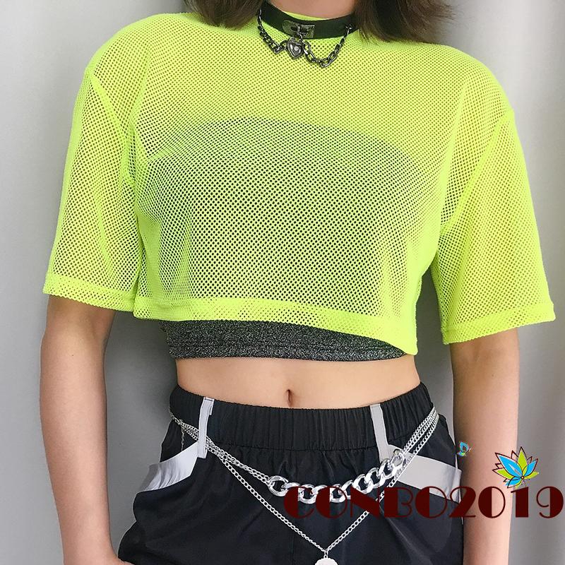 Áo Croptop tay ngắn phối lưới thời trang
