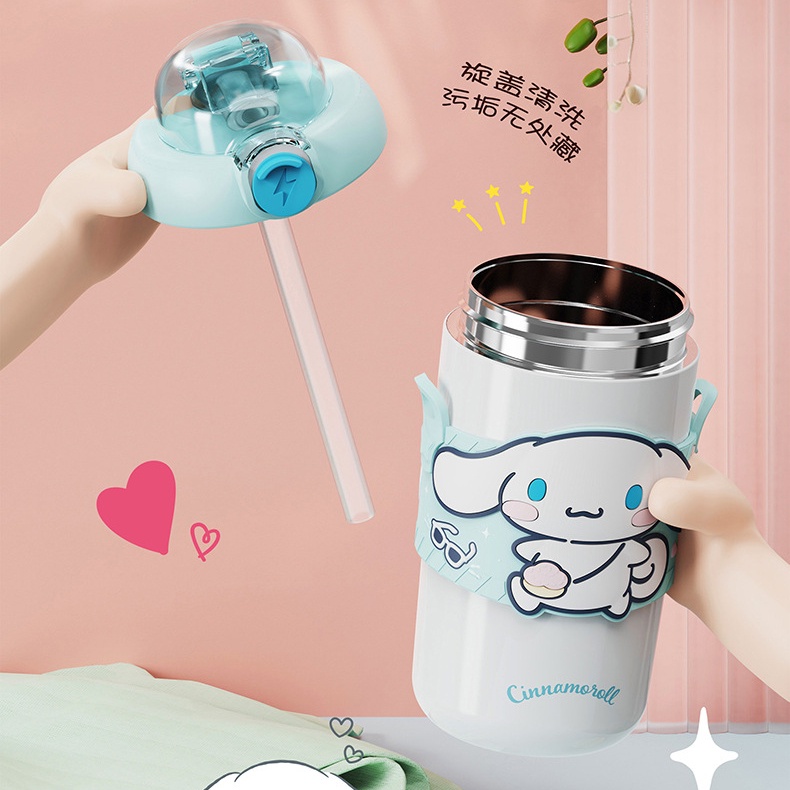 Bình Nước Giữ Nhiệt Bằng Thép Không Gỉ Có Ống Hút Họa Tiết Hoạt Hình Melody Dễ Thương Cho Bé