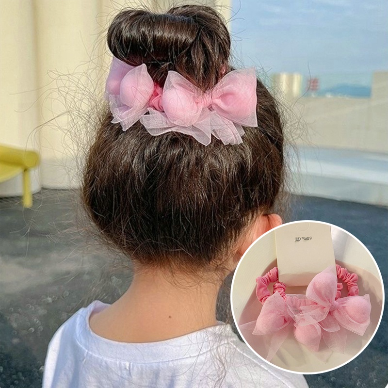 Set 2 Dây Cột Tóc Co Giãn Đính Nơ Dễ Thương Cho Bé