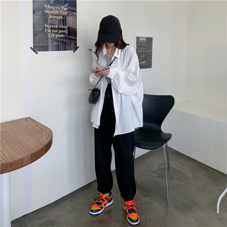 Áo sơ mi lụa tay phồng dài dáng rộng thời trang mùa xuân dễ phối đồ 17685