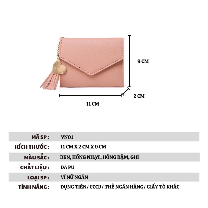 Ví nữ mini nhỏ gọn bỏ túi cute dễ thương đựng tiền nhiều ngăn thời trang Hàn Quốc đẹp giá rẻ LUKADO VN01