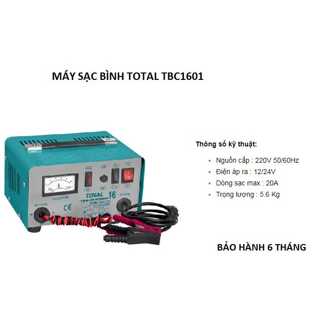 Máy sạc bình điện ắc qui TOTAL TBC1601