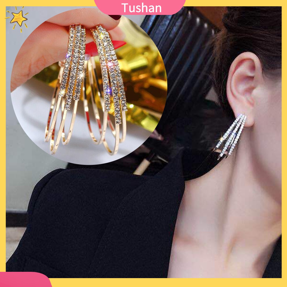 TUSH_Women Rhinestone Multi C Shape Circle Hoop Earrings Statement Party Jewelry Gift