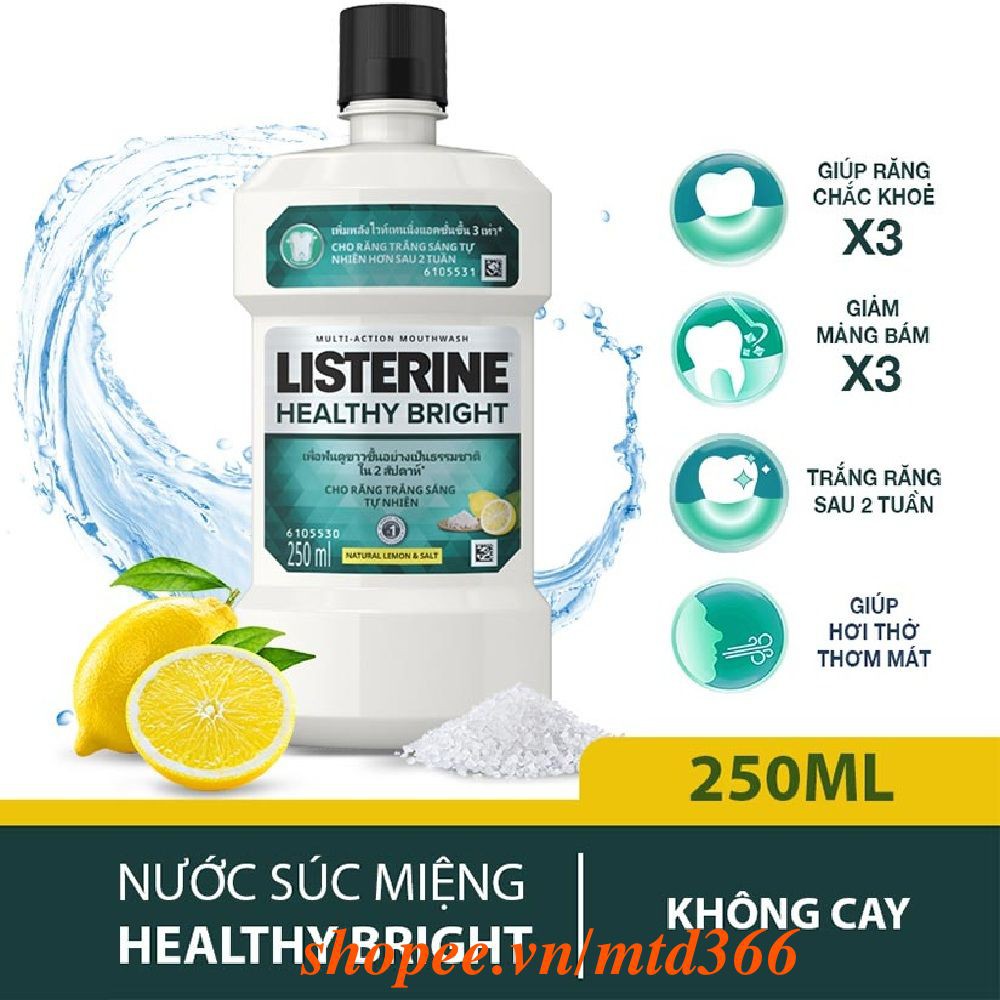 Nước Súc Miệng 250Ml Listerine Healthy Bright Làm Trắng Răng Thơm Miệng Chính Hãng.