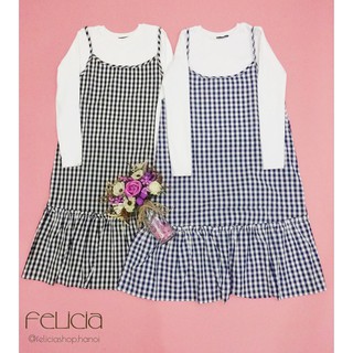 Set váy yếm caro + áo croptop