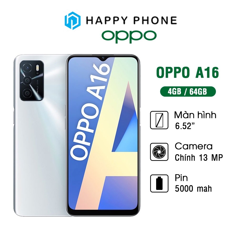 Điện thoại Oppo A16 (4GB/64GB) - Hàng Chính Hãng, Mới 100%, Bảo hành chính hãng 12 tháng