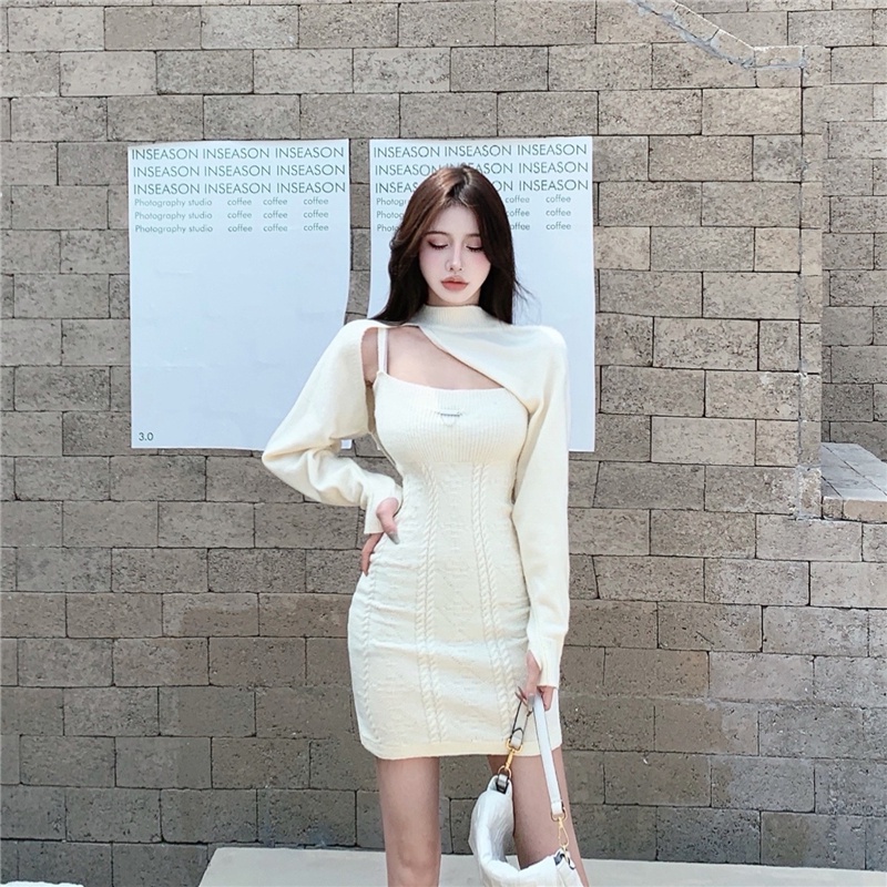 COZOK Set đầm hoa + áo khoác tay dài thiết kế độc đáo thời trang cho nữ