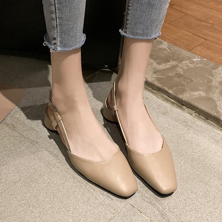 IELGY Giày sandal bít mũi đế thấp phong cách retro nữ tính