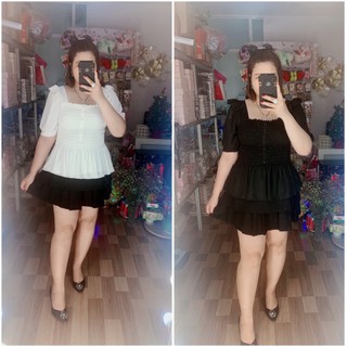 Áo cổ vuông nút bọc tay ngắn 60-90kg