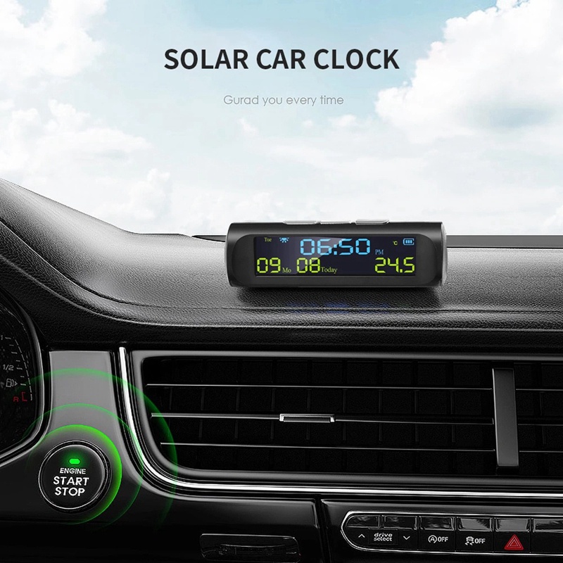 Đồng Hồ Điện Tử Năng Lượng Mặt Trời Có Màn Hình LCD Hiển Thị Nhiệt Độ Ngày Tháng Cho Xe Hơi