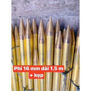 Combo 1 cọc tiếp địa đồng vàng phi 16mm dài 1.5m + 1 kẹp đồng chữ u
