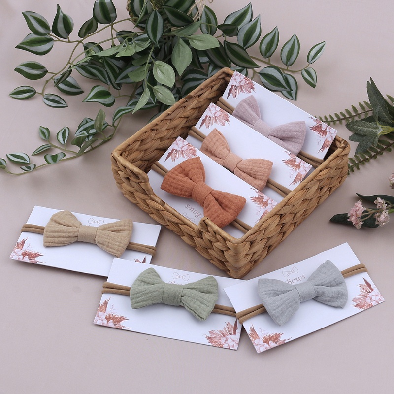 [Hàng mới về] Băng đô turban thắt nơ bằng cotton mềm co giãn màu trơn cho bé gái sơ sinh