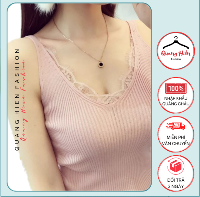 Áo len tăm 2 dây Quảng Châu phối ren freesize MS006