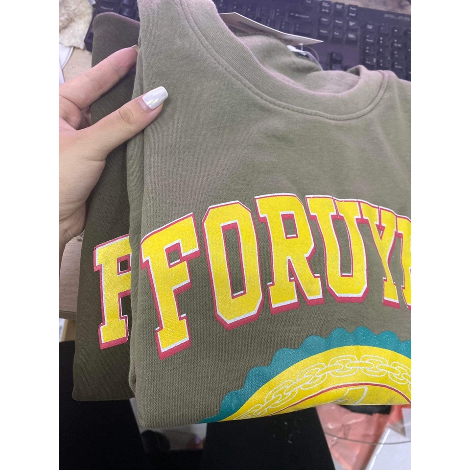 Áo Sweater Nỉ Ngoại Rêu Foruyes 4us PEONYB Unisex [FREESHIP] Thun kiểu form rộng tay bồng dài in chữ vintage hàn quốc