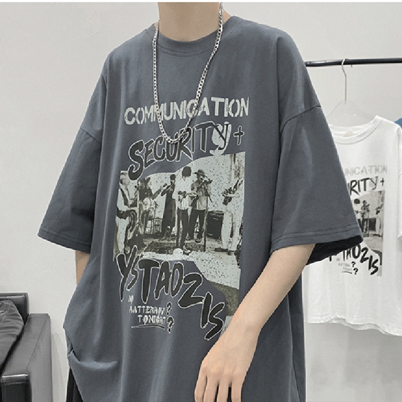 Áo thun tay ngắn dáng rộng phong cách Nhật Bản thời trang cho nam