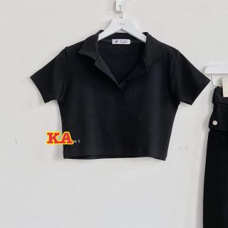 Sét bộ áo croptop cổ bẻ dễ thương