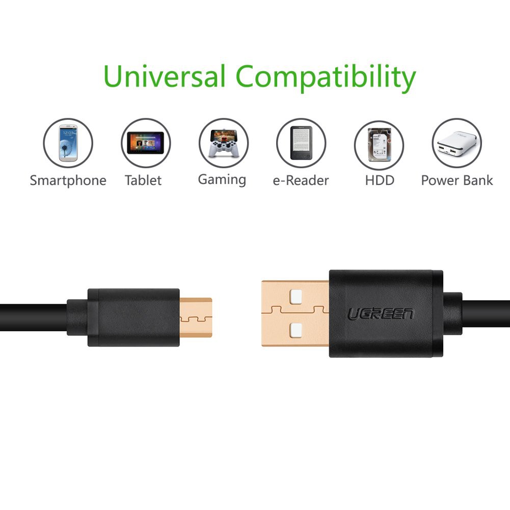 Dây Micro USB 2.0 sang USB mạ vàng dài 25CM chính hãng UGREEN US125