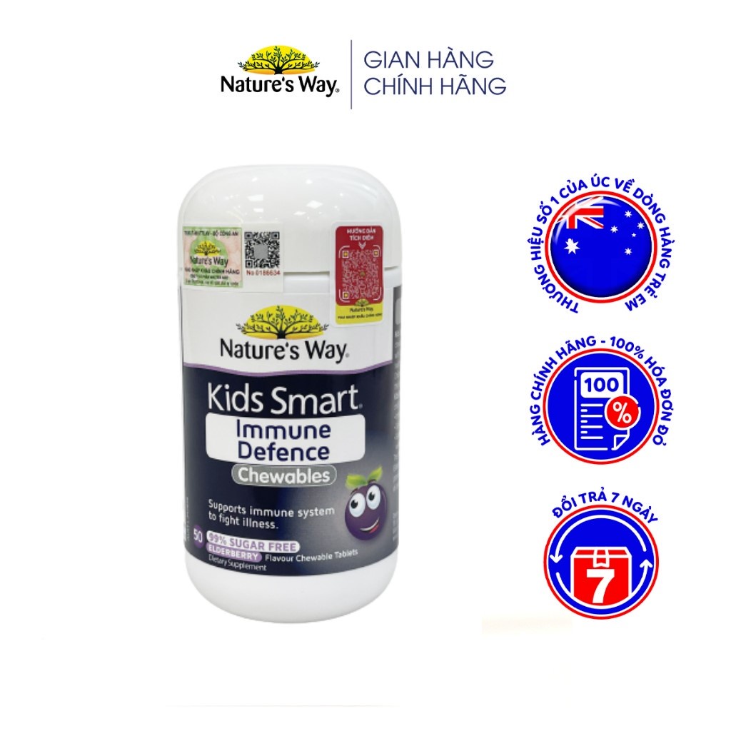 Viên Nhai Cho Bé Nature’s Way Kids Smart Immune Defence Chewables Tăng Cường Miễn Dịch Và Sức Đề Kháng 50 Viên - Date mớ