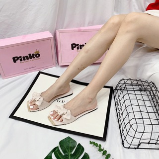 Dép bản nơ da mềm mũi vàng