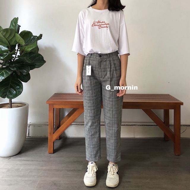 Quần baggy kẻ caro 02 (nâu, đen-trắng) | BigBuy360 - bigbuy360.vn