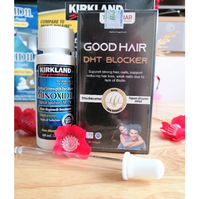 Combo Hỗ Trợ Mọc Tóc Hói Nhanh Minoxidil 5% MỸ + DHT Blocker Good Hair