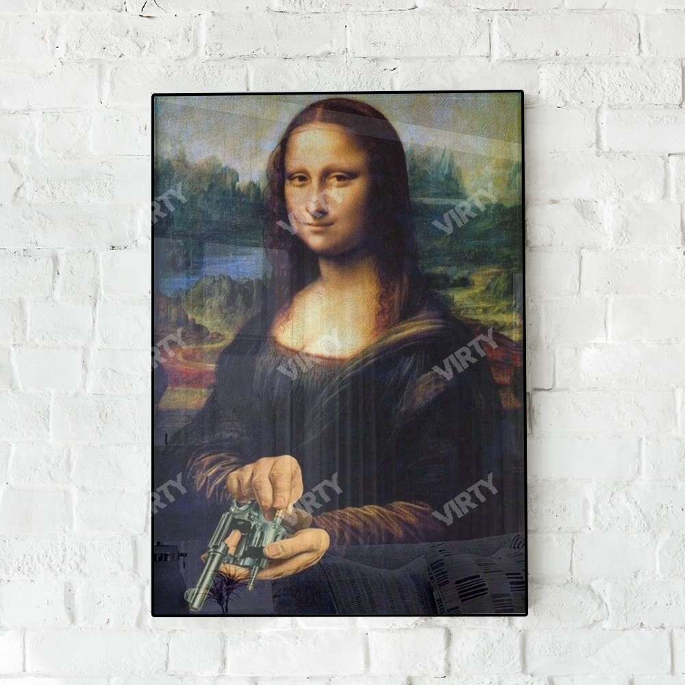 [Bùng Nổ] Tranh canvas decor Mona Lisa Shooting Funny Art