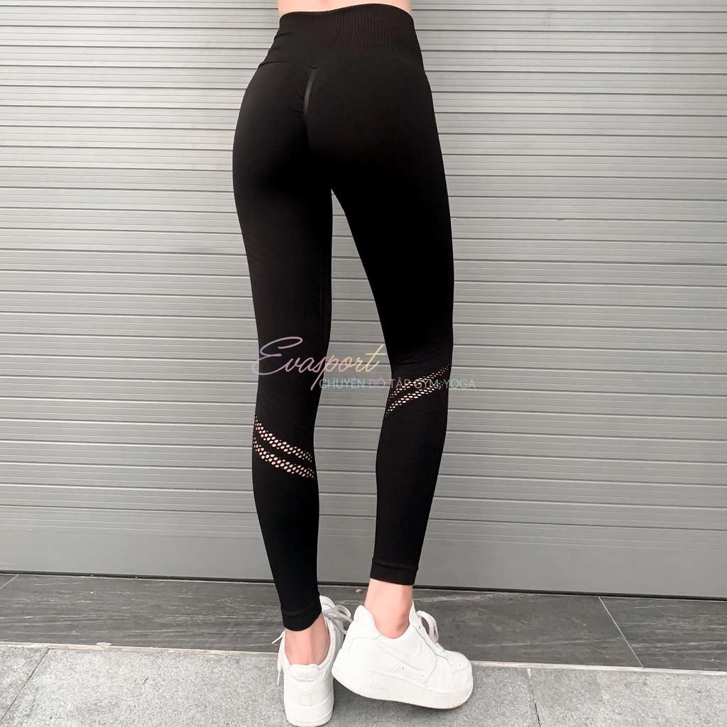 Quần Legging Nữ Lưng Cao Tập Gym, Yoga, Aerobic, Zumba, Có Chun Mông Họa Tiết Sọc Hợp Thời Trang Evasport