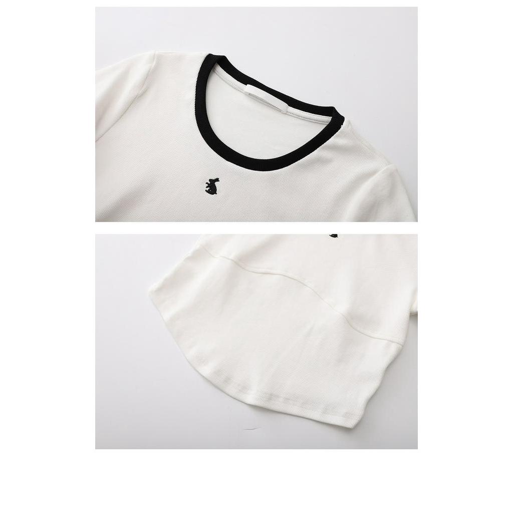 Áo Thun Cotton Cổ Tròn Dáng Ôm Phong Cách Retro Mùa Hè 63877