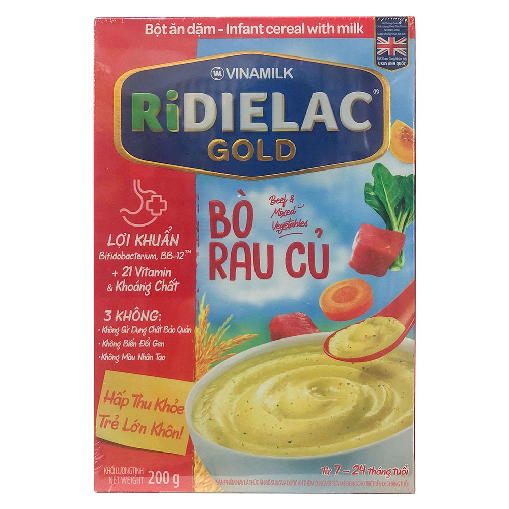 [CHÍNH HÃNG] Bột Ăn Dặm Ridielac Gold Bò Rau Củ Hộp 200g