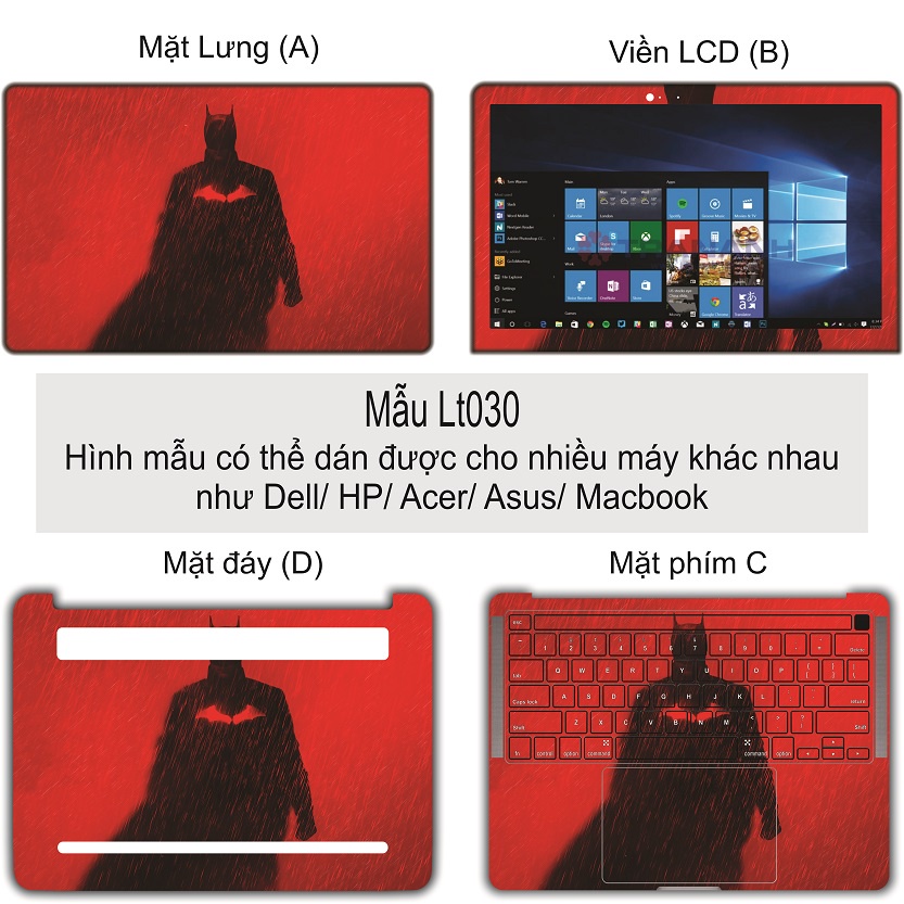 Miếng Dán Laptop - Mẫu LT030 hình Batman đỏ - Dán cho Dell, Hp, Asus, Lenovo, Acer, MSI, Surface,Vaio, Macbook