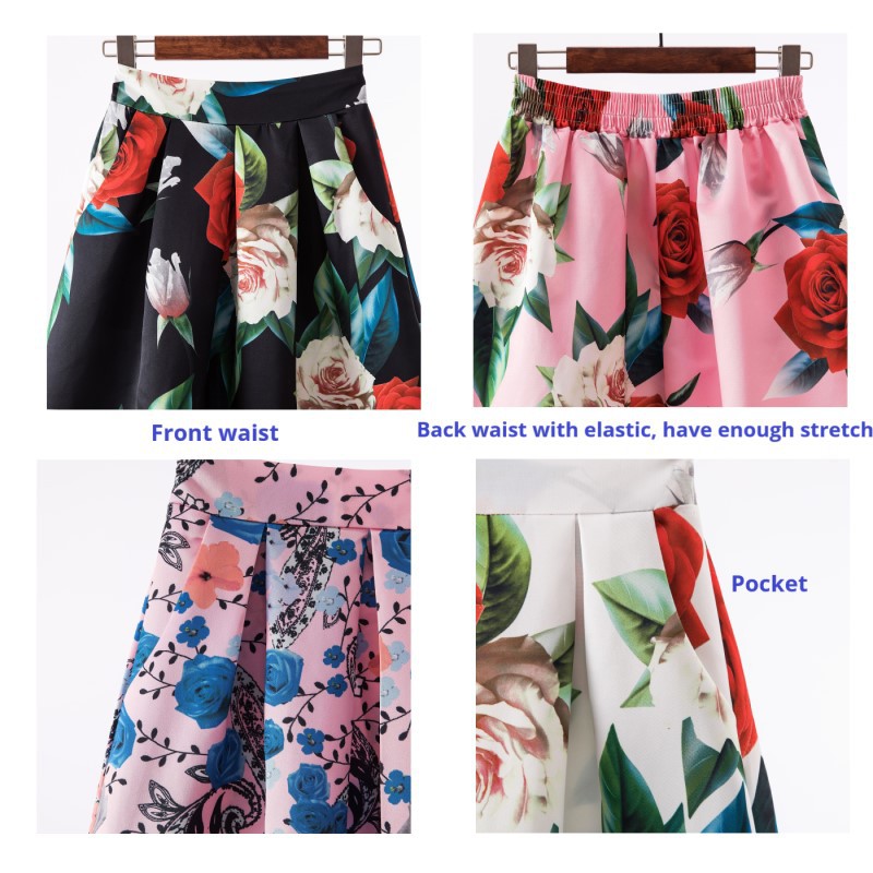 Chân Váy maxi Dài Lưng Thun Co Giãn In Họa Tiết Hoa Màu Trắng Đen Có Túi Thời Trang Cho Nữ