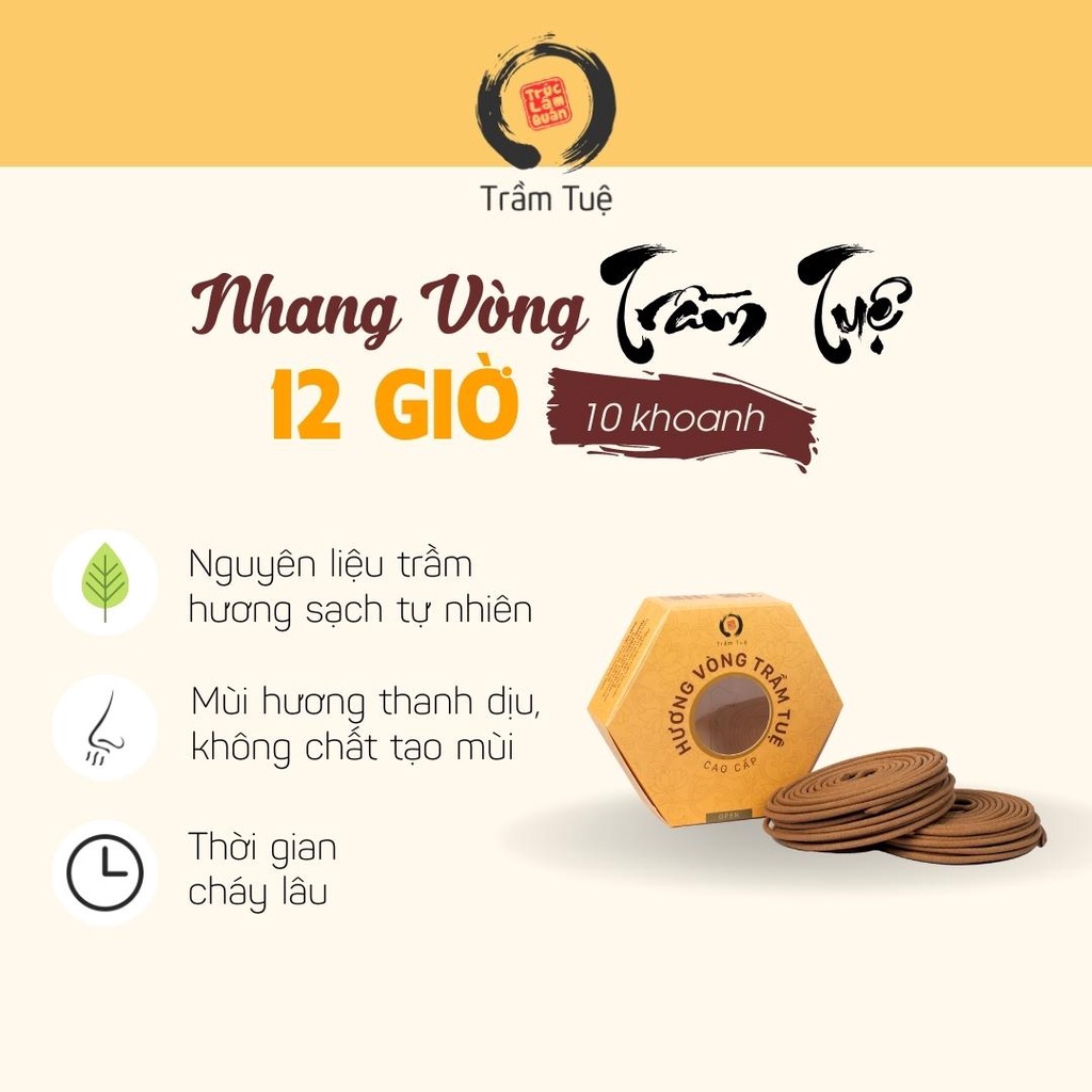 Nhang vòng trầm hương 12h⚡️KHÔNG HÓA CHẤT⚡️ Hương vòng trầm không cuộn tàn, mùi thơm nhẹ, không sử dụng chất hóa học