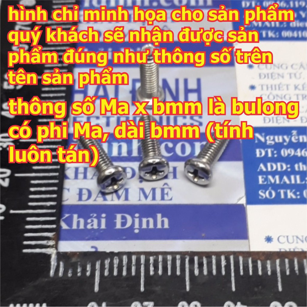 bulong bu lông vít pake M5 GB818 PM5 inoc inox 4 chấu đầu +, đầu tròn, bầu các loại dài từ 6mm ~ 60mm kde4727