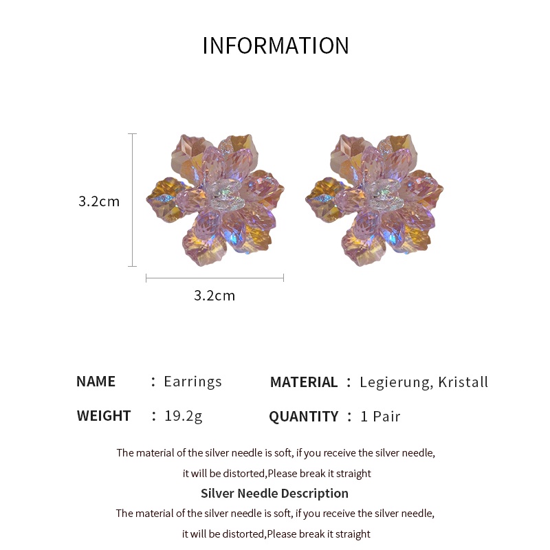 DREJEW Khuyên tai mạ bạc hình hoa đính đá nhiều màu sắc phong cách Hàn Quốc thời trang cho nữ