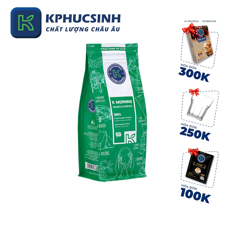 Combo 2 túi cà phê rang xay xuất khẩu K Morning 454g/gói KPHUCSINH - Hàng Chính Hãng