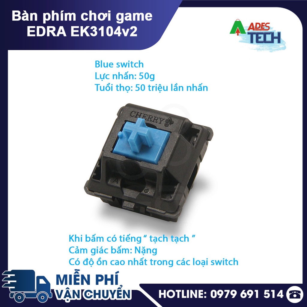 Bàn phím chơi game EDRA EK3104V2 Bàn phím cơ 104 phím full size