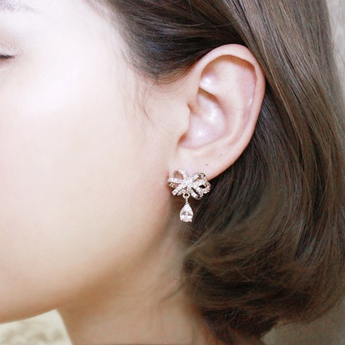 Bông tai nơ đính đá pha lê cao cấp hàng chuẩn 100% loại 1 - Mely 1515