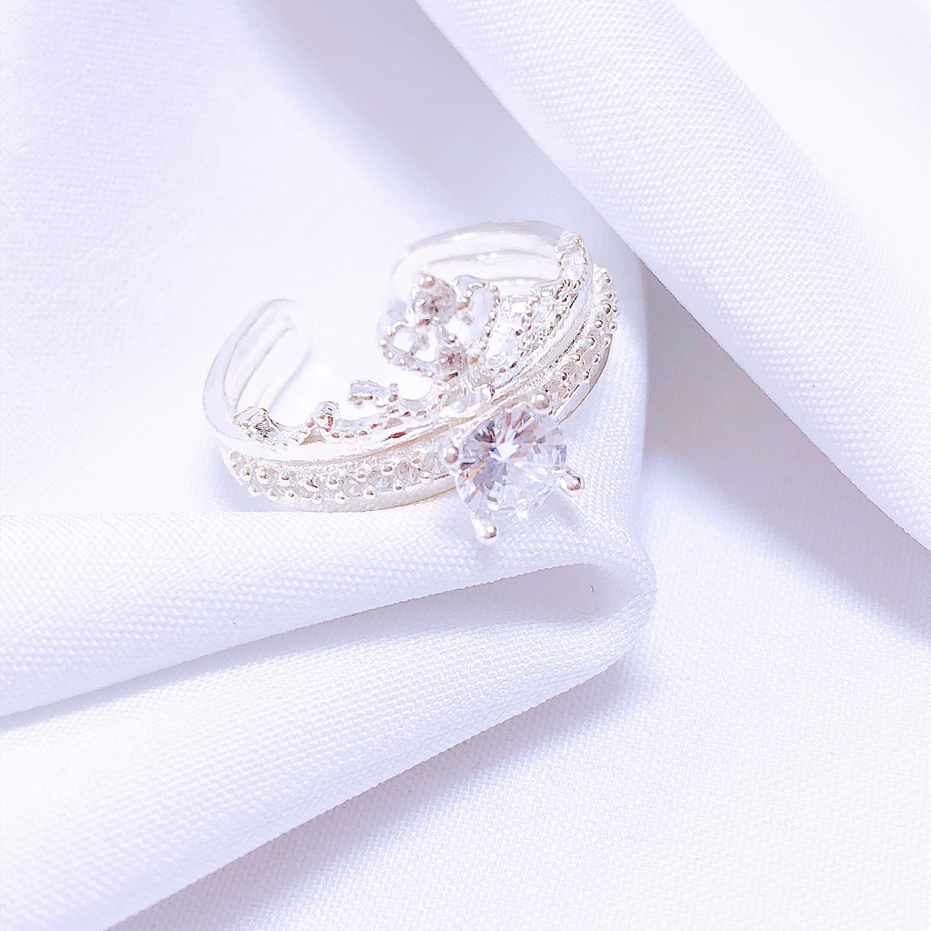 Nhẫn vương miện (Sét gồm 2 chiếc như hình), Nhẫn nữ bạc thật mẫu hở vừa mọi size tay/ Trang sức bạc JQN