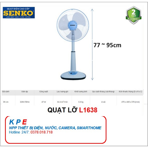 QUẠT ĐỨNG LỠ THÂN NHỰA B4 L1638 SENKO CHÍNH HÃNG, GIÁ RẺ - KPE ELECTRIC