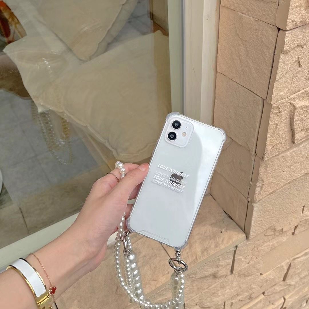 Ốp điện thoại silicon mềm phối dây ngọc trai cho iPhone 11 Pro Max 8 Plus 7 XR XS X 12 Pro Max SE 2020 | BigBuy360 - bigbuy360.vn