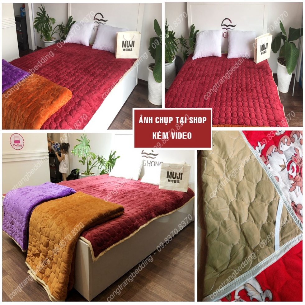 Thảm nhung trải giường một màu 3 lớp siêu ấm đủ kích thước 4 màu (Chất Liệu Bông Trắng - Giặt Máy Thoải Mái)